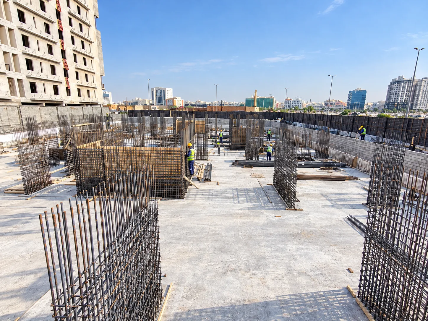 استكمال تنفيذ أعمدة المواقف بدروم الثاني